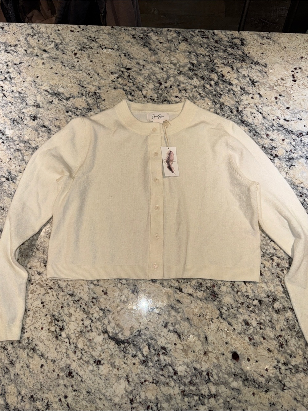 Jessica Simpson Cropped Light Cream Button-Front Women’s Cardigan - Neutral Knit